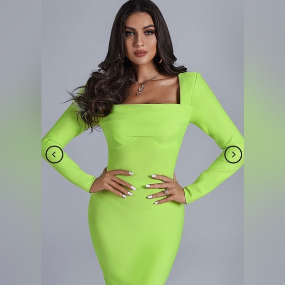 Lime Square Neck Midi Bandage Dress - Picture 7 of 7